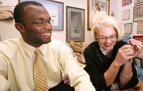 Myron Rolle with Sally Karioth, who helped him prepare for the Rhodes scholarship Process